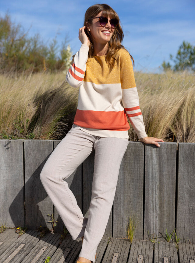 Maison Solfin - Pull femme rayé beige – 50
