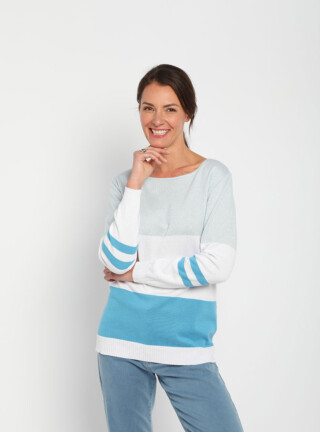 MAISON SOLFIN - Pull femme rayé bleu pacifique