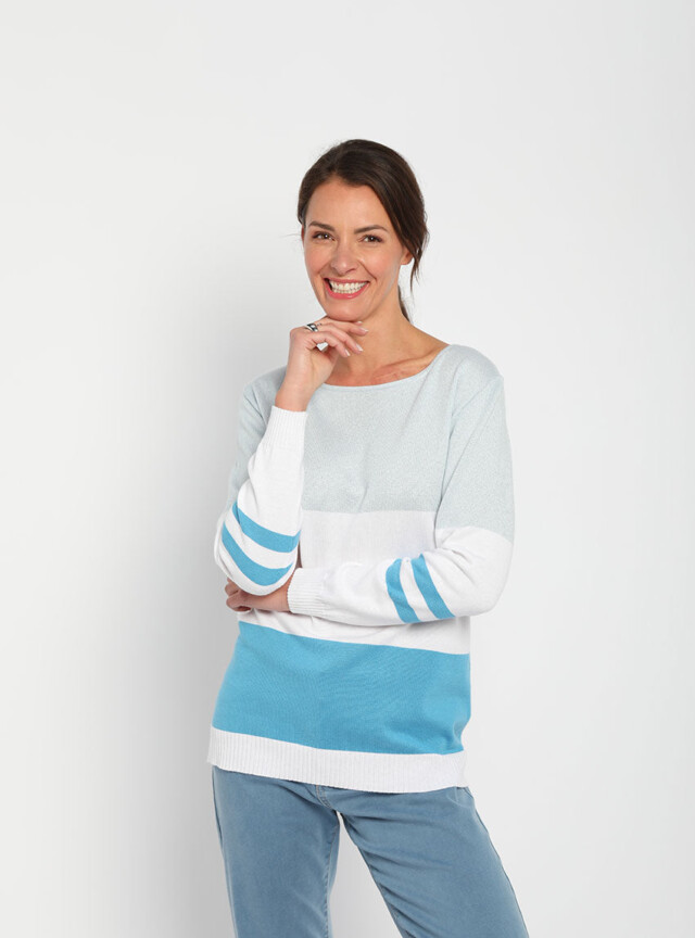 Maison Solfin - Pull femme rayé bleu pacifique – 50