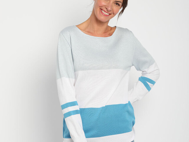 7525 bleu pacifique 28 Maison Solfin - Pull femme rayé bleu pacifique – 50