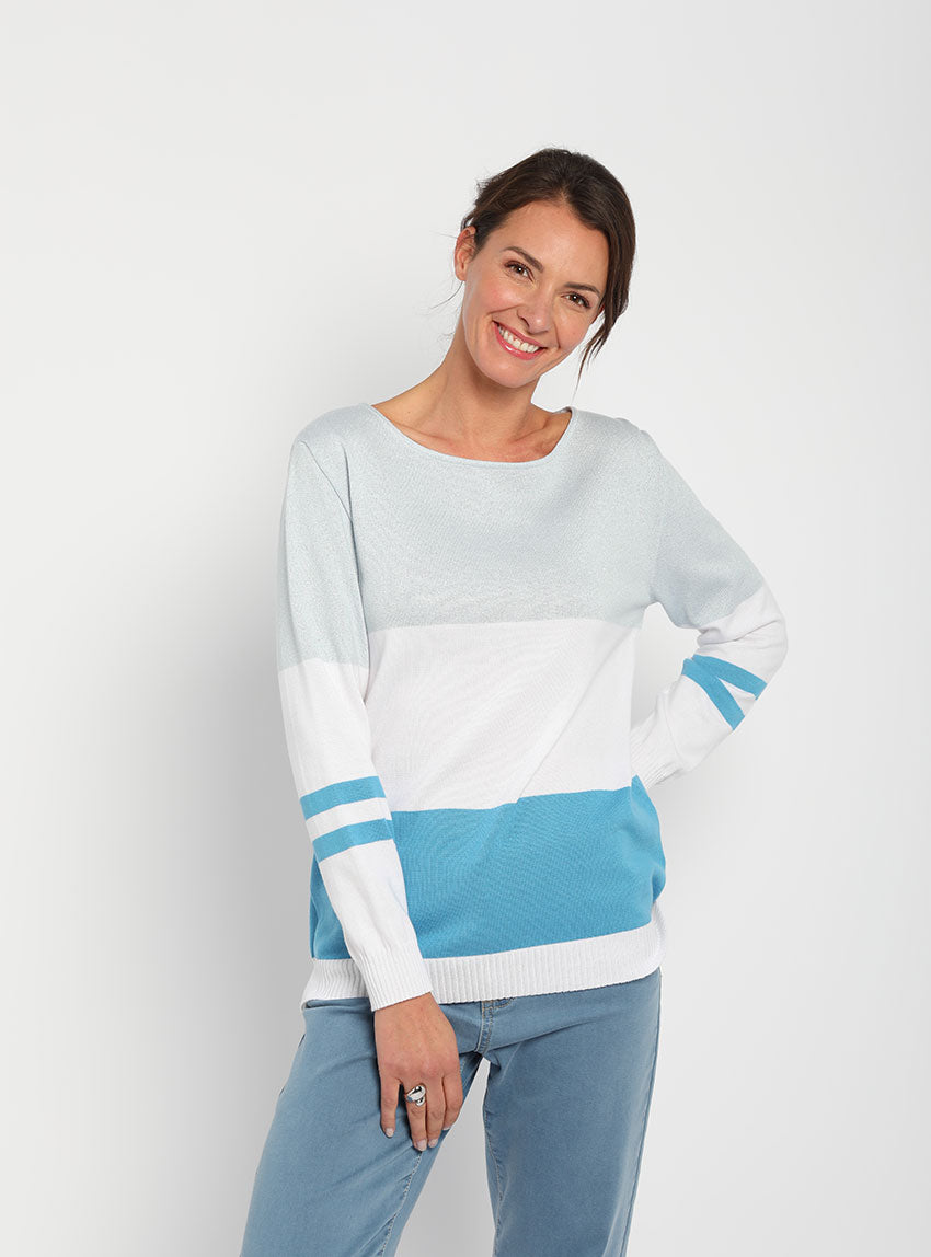 7525 bleu pacifique 28 Maison Solfin - Pull femme rayé bleu pacifique – 50