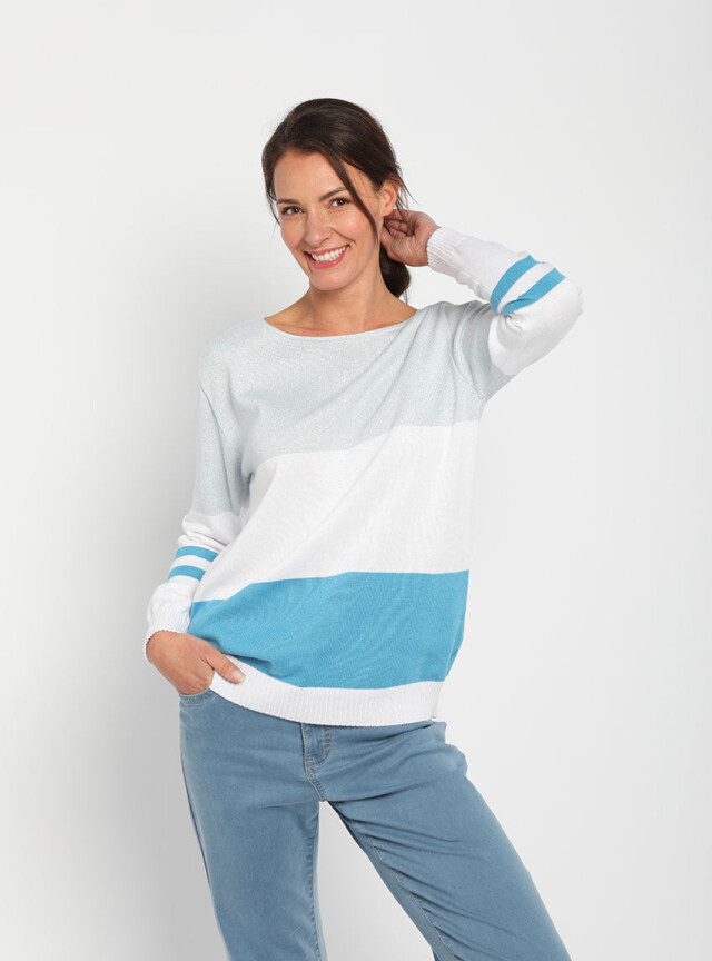 Maison Solfin - Pull femme rayé bleu pacifique – 50