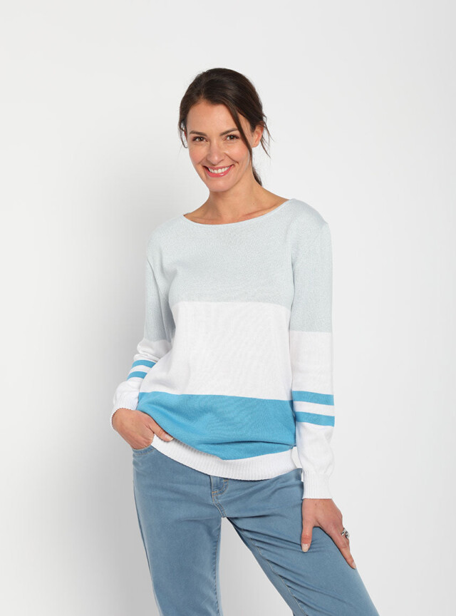 Maison Solfin - Pull femme rayé bleu pacifique – 50
