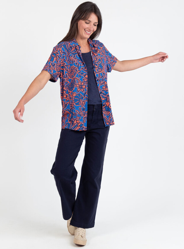 Maison Solfin - Chemisier femme en viscose imprimé floral bleu – 52