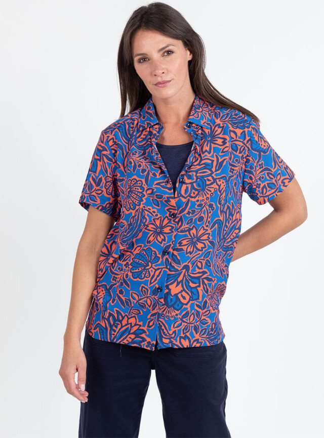 Maison Solfin - Chemisier femme en viscose imprimé floral bleu – 52