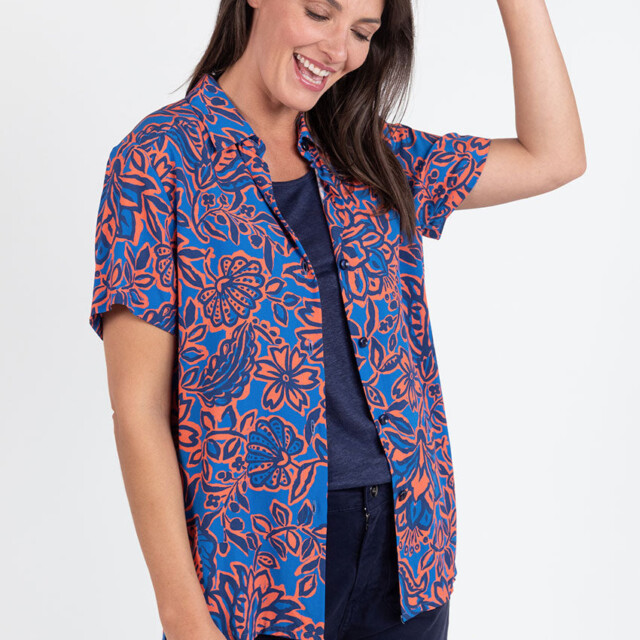 Maison Solfin - Chemisier femme en viscose imprimé floral bleu – 52
