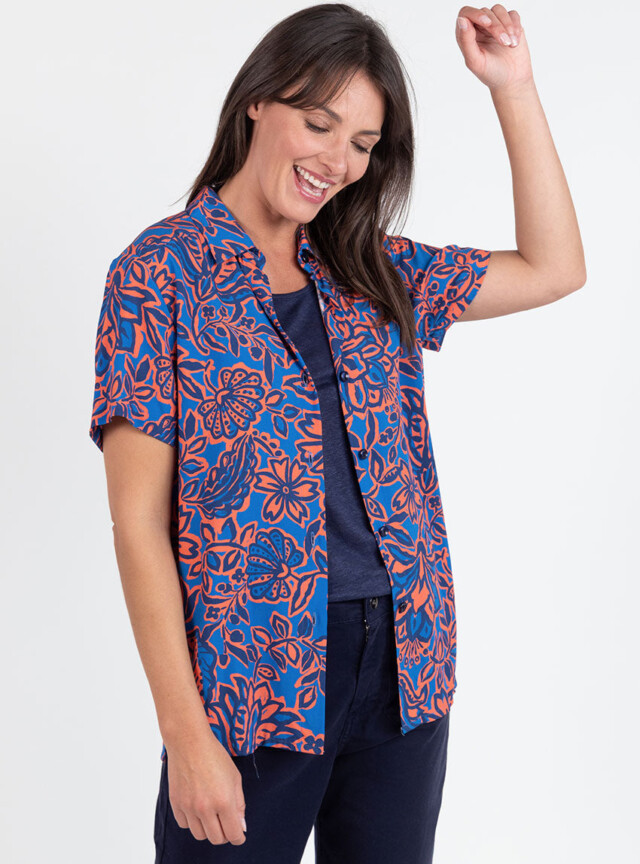 Maison Solfin - Chemisier femme en viscose imprimé floral bleu – 52