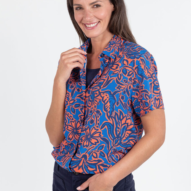 Maison Solfin - Chemisier femme en viscose imprimé floral bleu – 52