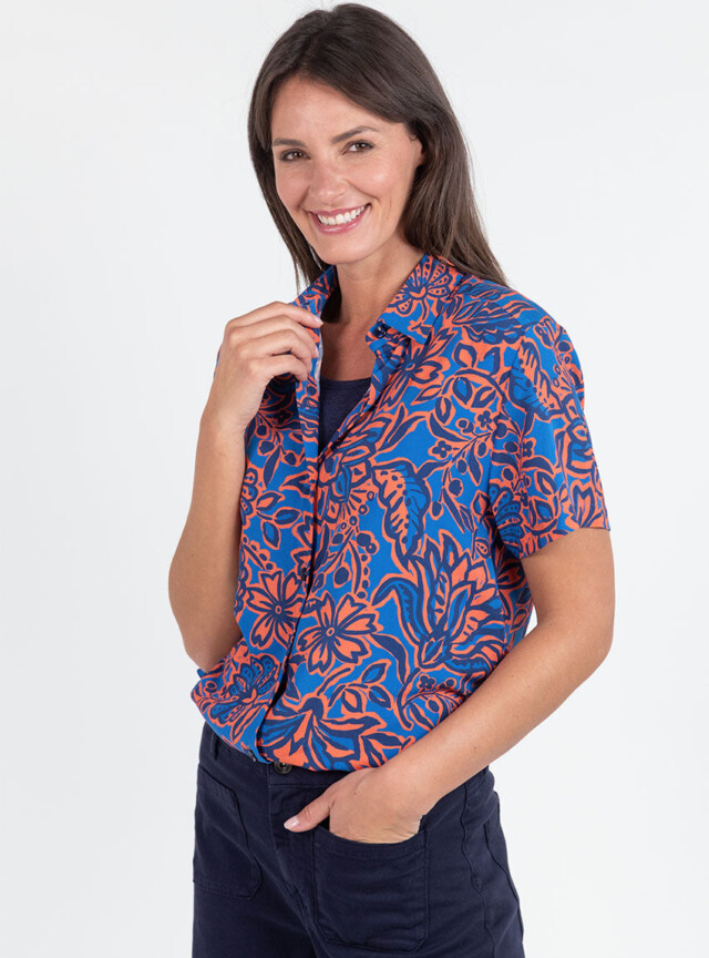 Maison Solfin - Chemisier femme en viscose imprimé floral bleu – 52