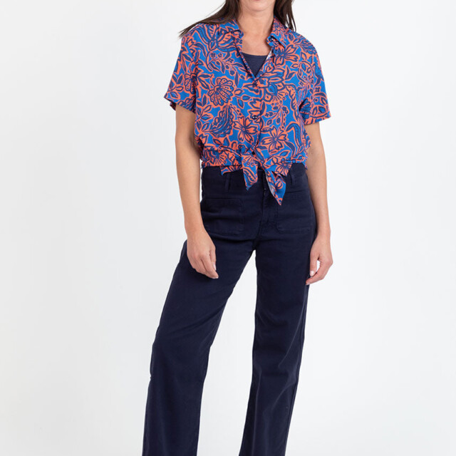 Maison Solfin - Chemisier femme en viscose imprimé floral bleu – 52