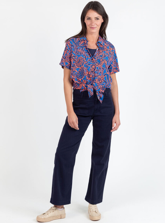 Maison Solfin - Chemisier femme en viscose imprimé floral bleu – 52