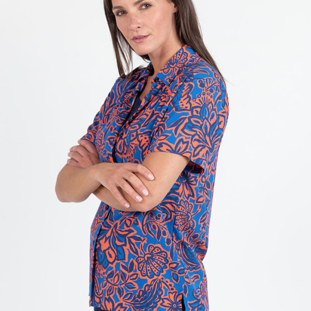 Maison Solfin - Chemisier femme en viscose imprimé floral bleu – 52