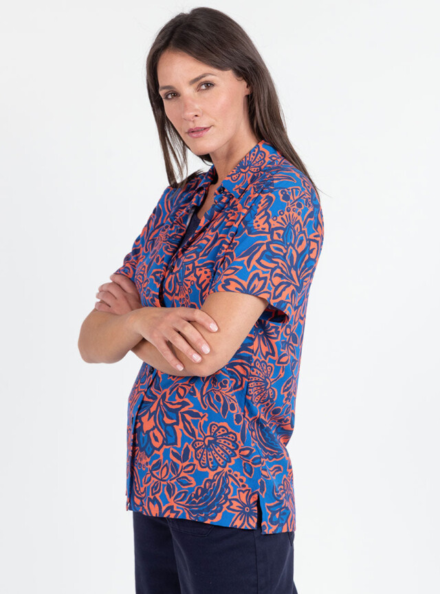 Maison Solfin - Chemisier femme en viscose imprimé floral bleu – 52