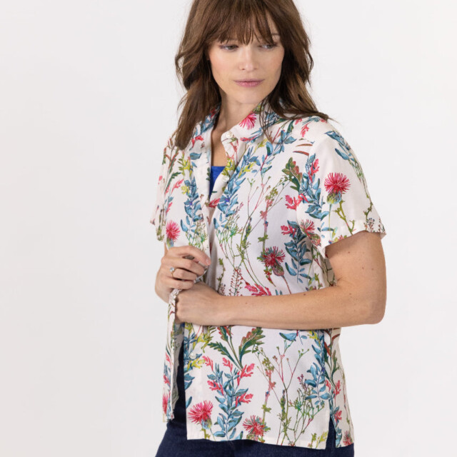 Maison-solfin - Chemisier femme en viscose imprimé herbier bleu – 48