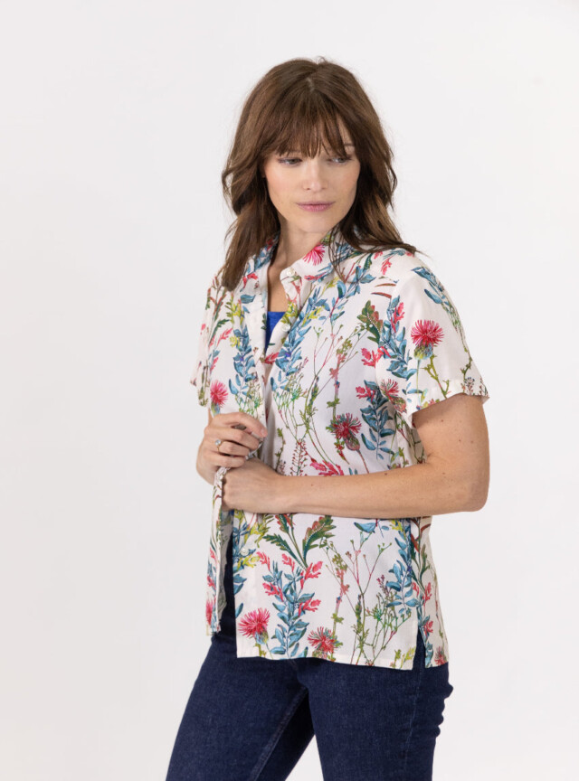 Maison-solfin - Chemisier femme en viscose imprimé herbier bleu – 48