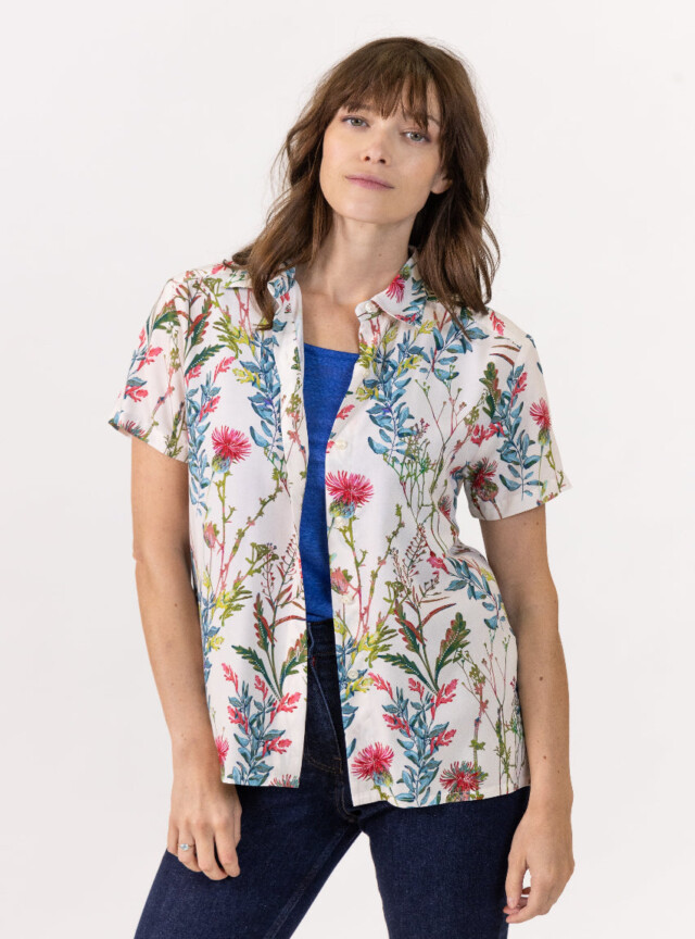 Maison-solfin - Chemisier femme en viscose imprimé herbier bleu – 48