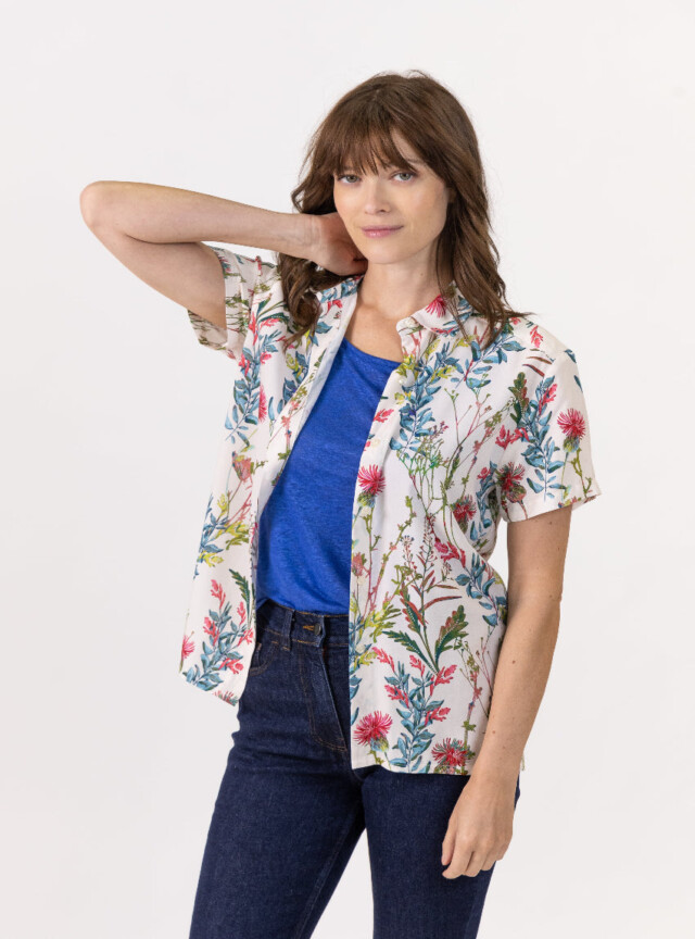 MAISON SOLFIN - Chemisier femme en viscose imprimé herbier bleu