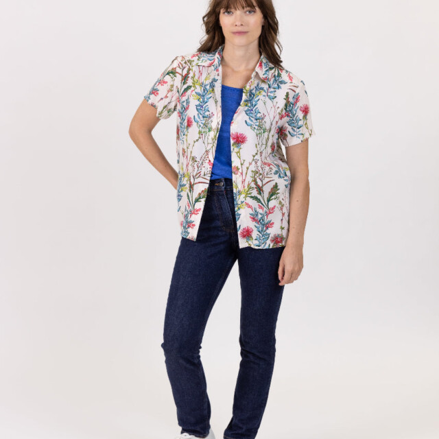 Maison-solfin - Chemisier femme en viscose imprimé herbier bleu – 48