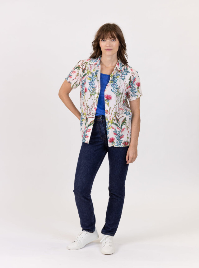 Maison-solfin - Chemisier femme en viscose imprimé herbier bleu – 48