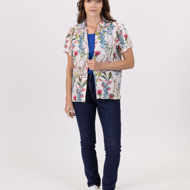 Maison-solfin - Chemisier femme en viscose imprimé herbier bleu – 48