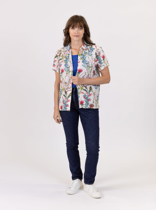 Maison-solfin - Chemisier femme en viscose imprimé herbier bleu – 48