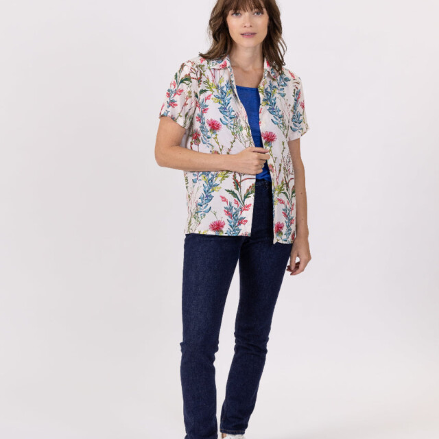 Maison-solfin - Chemisier femme en viscose imprimé herbier bleu – 48