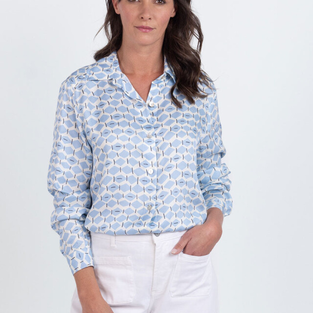 Maison Solfin - Chemisier femme rayé en viscose bleu graphique – 50