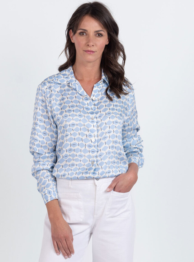 Maison Solfin - Chemisier femme rayé en viscose bleu graphique – 50