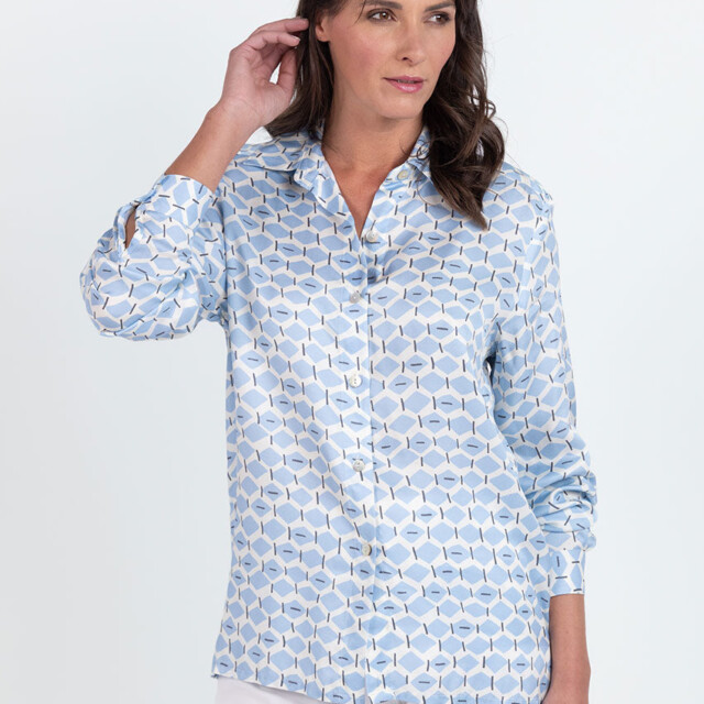 Maison Solfin - Chemisier femme rayé en viscose bleu graphique – 50