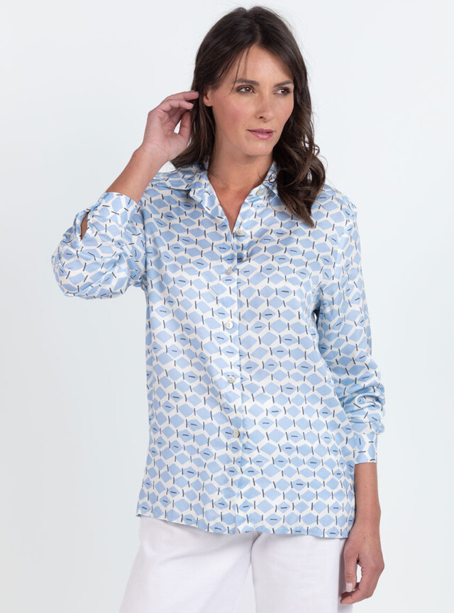 Maison Solfin - Chemisier femme rayé en viscose bleu graphique – 50