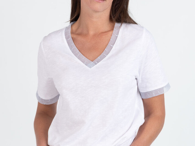 7533 1 4 tee shirt femme coton blanc Maison Solfin - Tee-shirt femme en coton flammé – 5