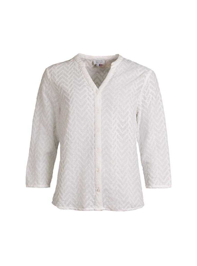 Maison Solfin - Chemisier femme en coton blanc naturel – 46