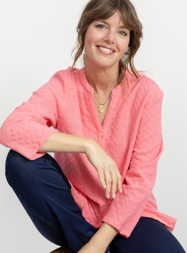 Chemisier femme en coton rose corail par la marque MAISON SOLFIN MAISON SOLFIN - Chemisier femme en coton rose corail