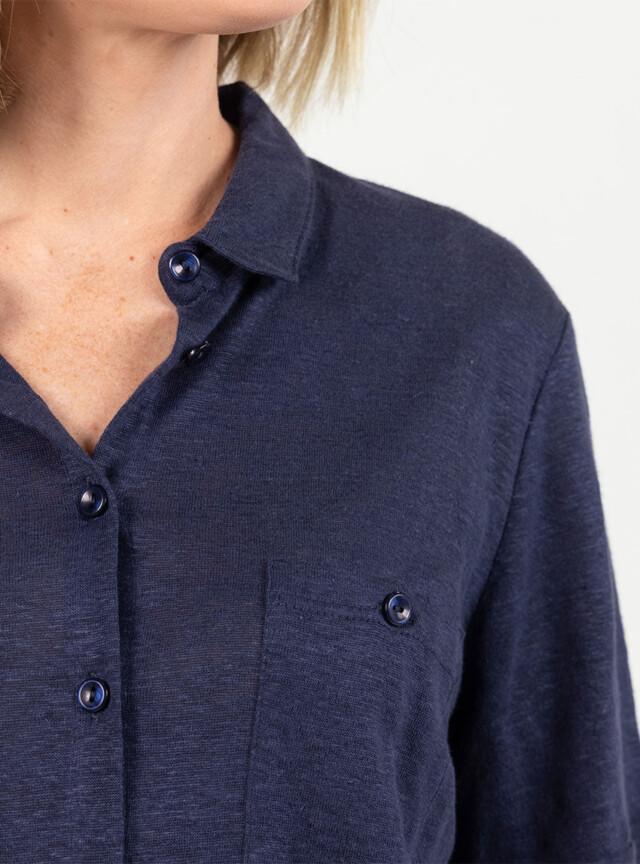 Maison Solfin - Chemisier maille en lin bleu marine – 50