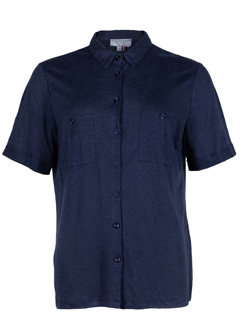 Maison Solfin - Chemisier maille en lin bleu marine – 48