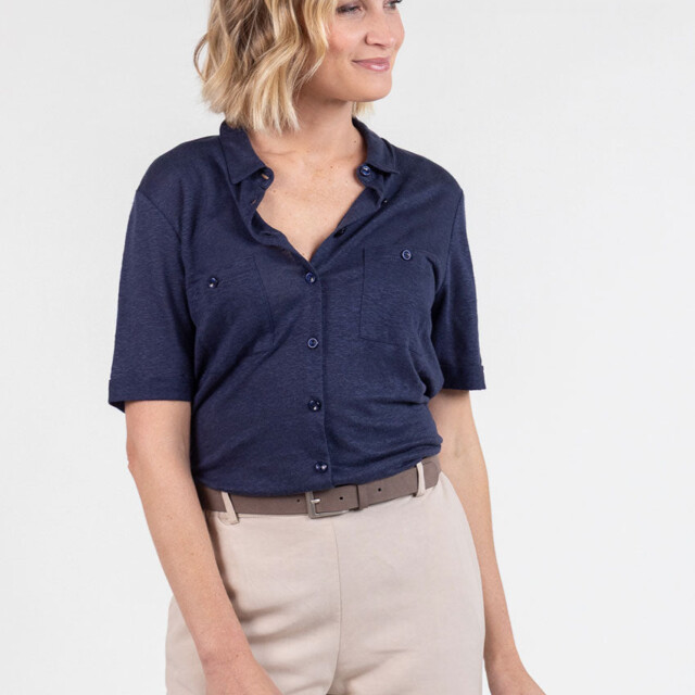 Maison Solfin - Chemisier maille en lin bleu marine – 50