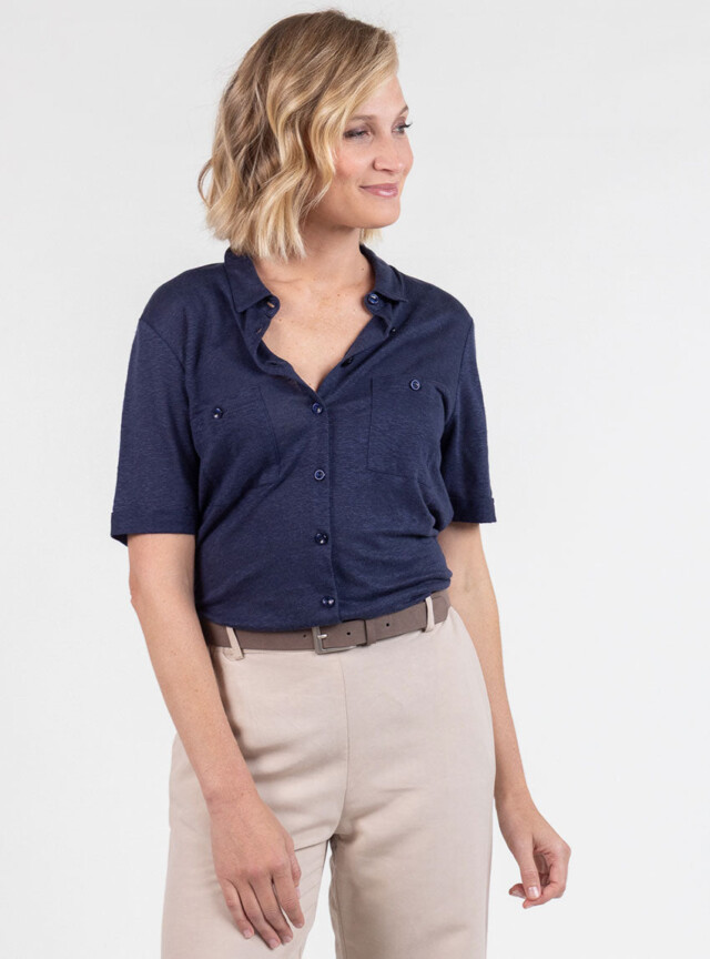 Maison Solfin - Chemisier maille en lin bleu marine – 50
