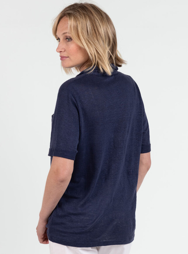 Maison Solfin - Chemisier maille en lin bleu marine – 50