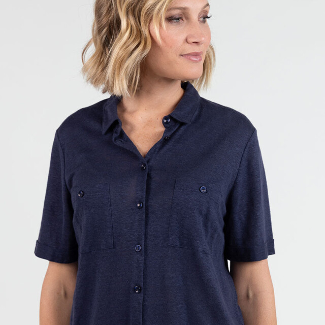 Maison Solfin - Chemisier maille en lin bleu marine – 50