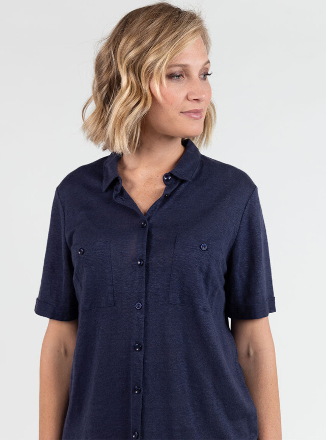 Maison Solfin - Chemisier maille en lin bleu marine – 50
