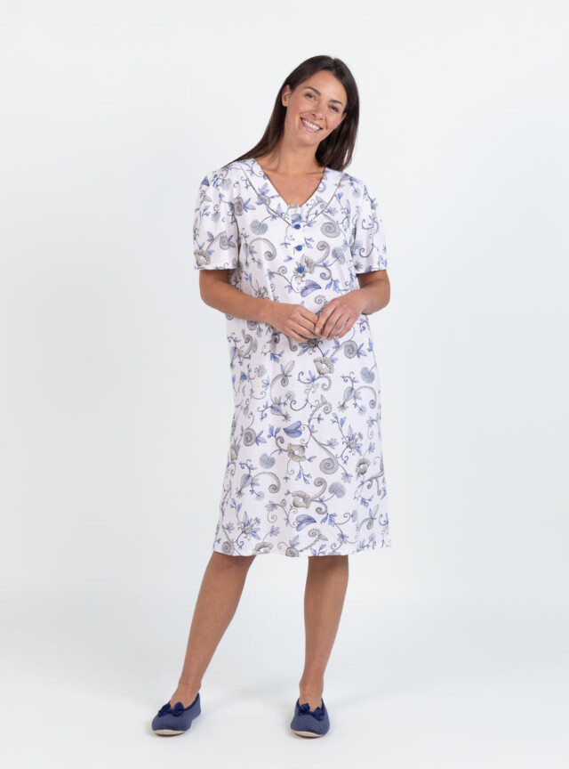 Chemise de nuit femme en coton bleu par la marque MAISON SOLFIN MAISON SOLFIN - Chemise de nuit femme en coton bleu
