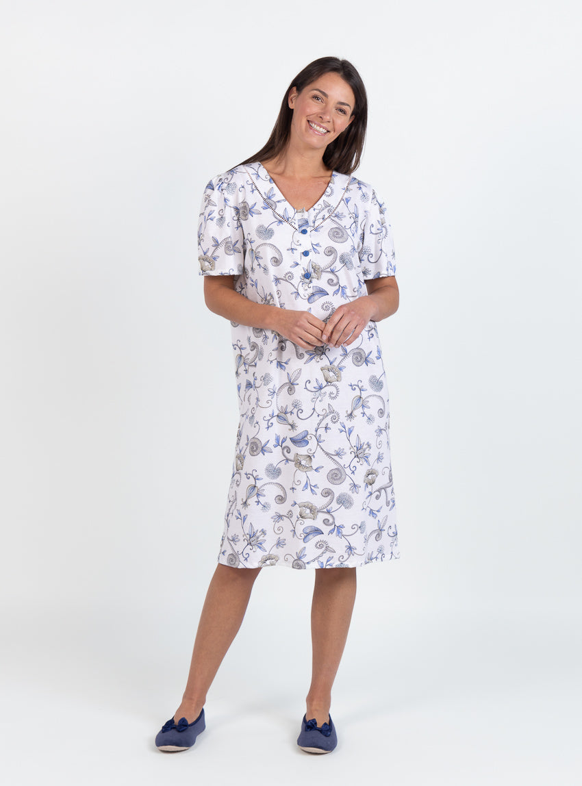 7543 bleu 1 Maison Solfin - Chemise de nuit femme en coton bleu – 5