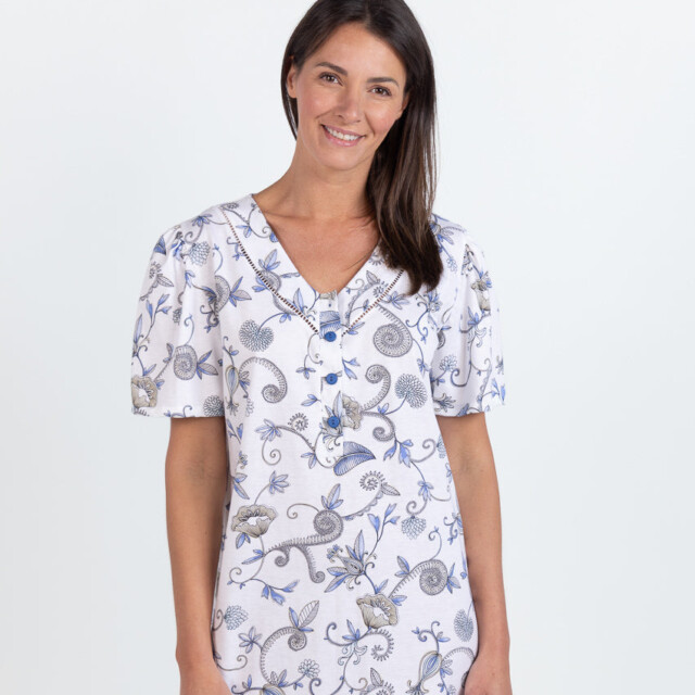 Maison Solfin - Chemise de nuit femme en coton bleu – 5