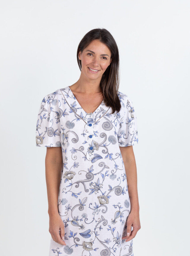 Maison Solfin - Chemise de nuit femme en coton bleu – 5