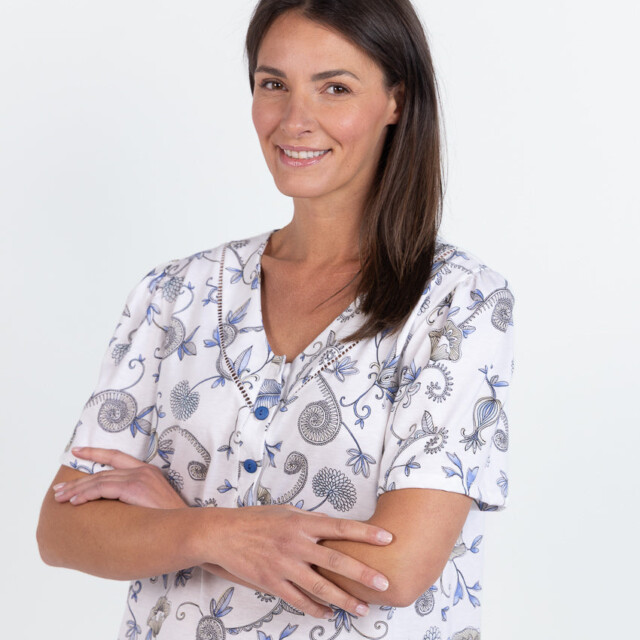 Maison Solfin - Chemise de nuit femme en coton bleu – 5