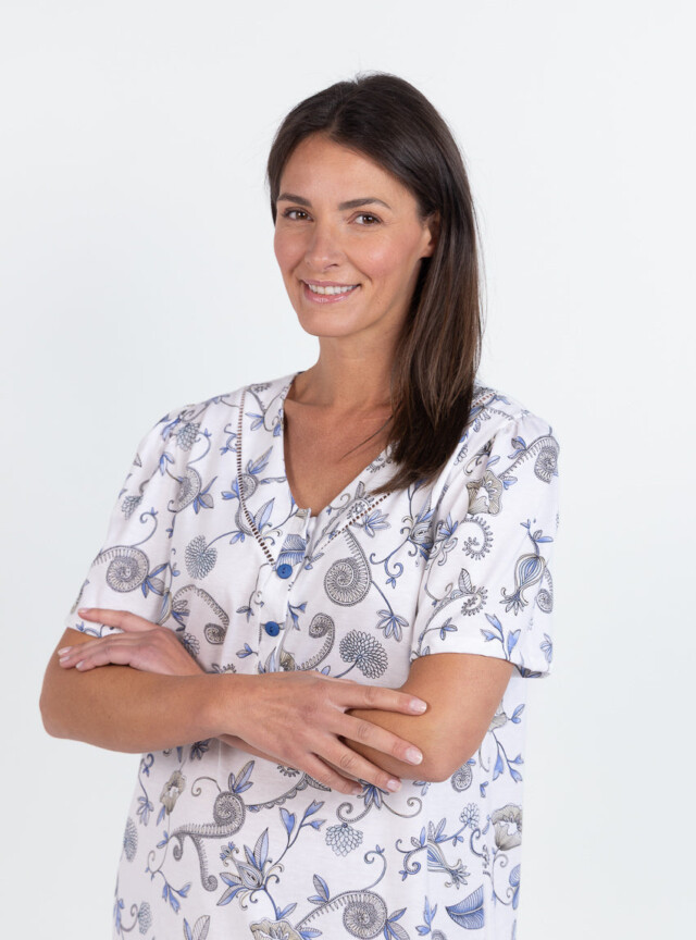 Maison Solfin - Chemise de nuit femme en coton bleu – 5