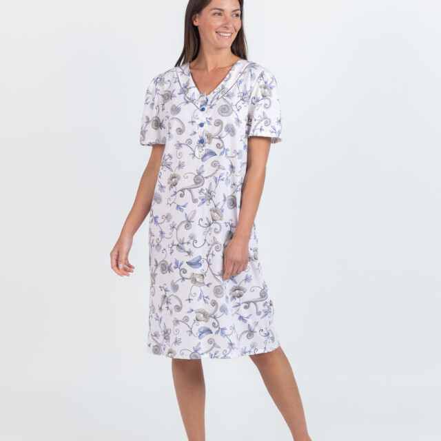Maison Solfin - Chemise de nuit femme en coton bleu – 5