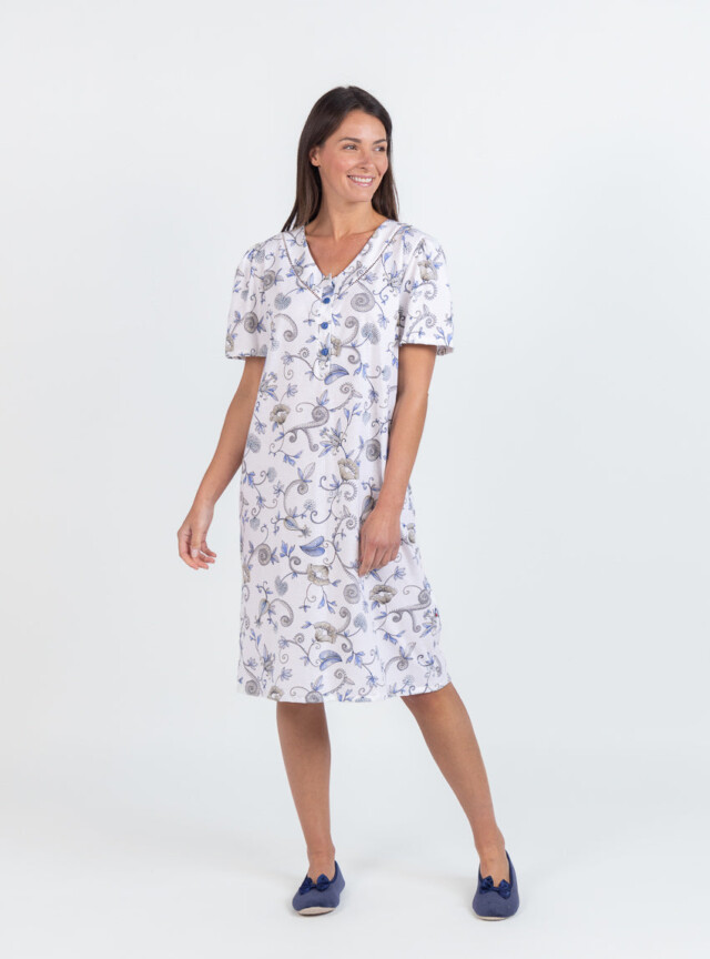 Maison Solfin - Chemise de nuit femme en coton bleu – 5