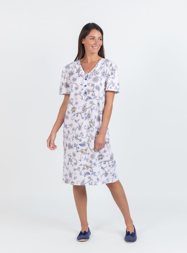 Maison Solfin - Chemise de nuit femme en coton bleu – 5