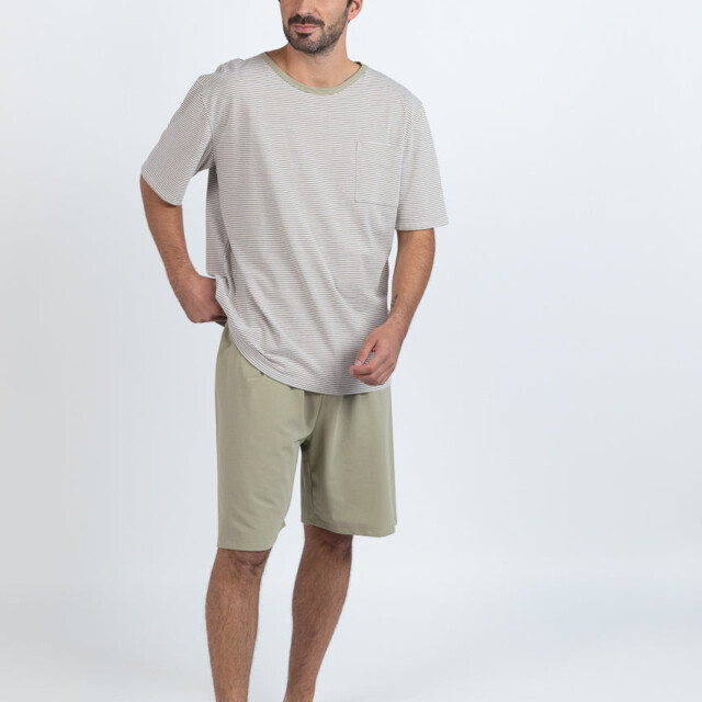 Maison Solfin - Pyjashort homme en coton rayé vert tilleul – 6